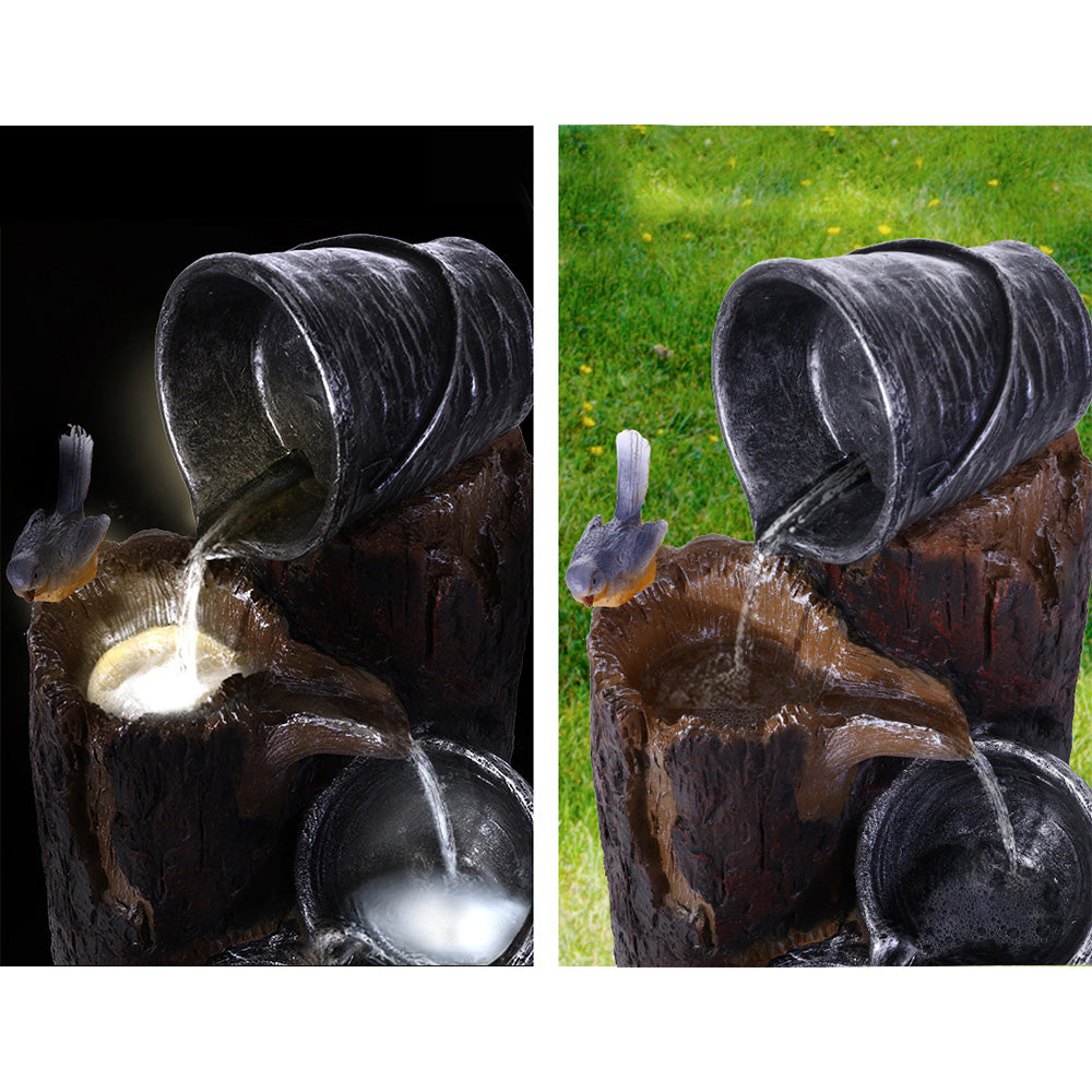 Solar Powered Water Fountain Bird Bath - Grey and Brown