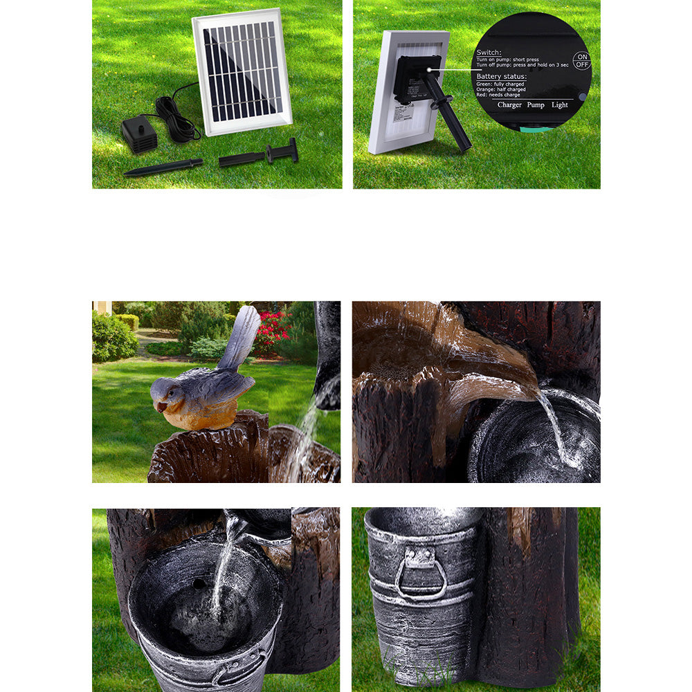 Solar Powered Water Fountain Bird Bath - Grey and Brown