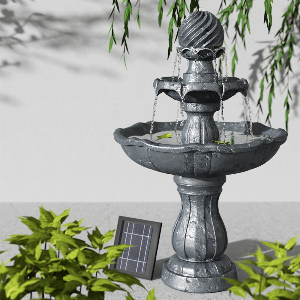 Solar Powered Garden Water Fountain 3 Tiers Black