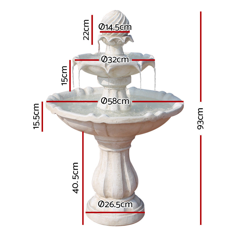 3 Tier Solar Powered Garden Water Fountain - Ivory