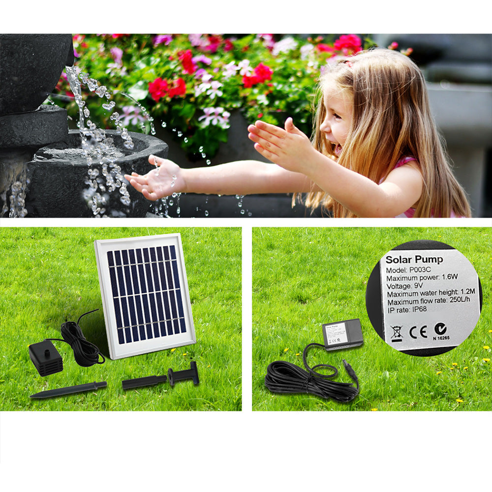 Solar Powered Fountain with LED Lights - Blue
