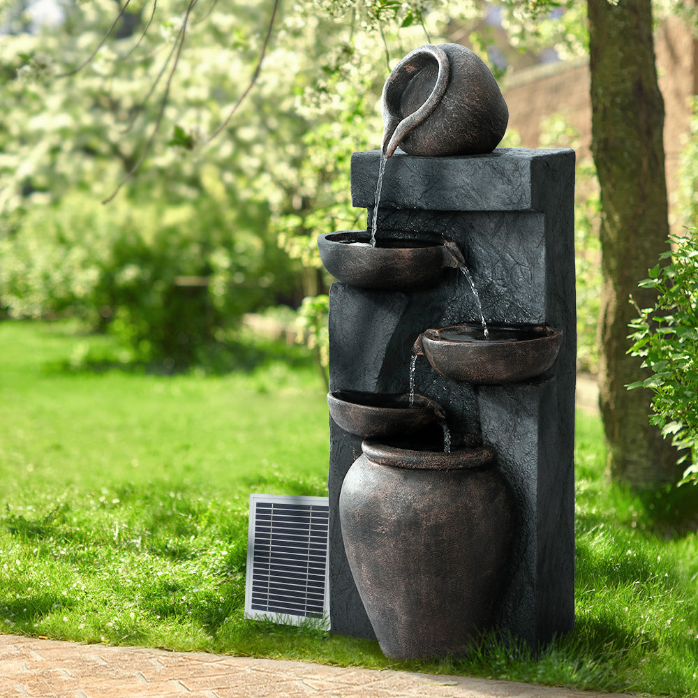 Solar Water Fountain Features Outdoor Cascading Bird Bath - 5 Tiers