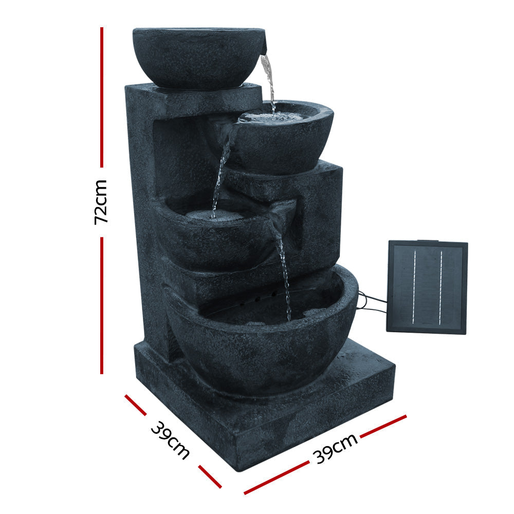 Solar Powered 4 Tier Water Fountain with Light - Blue