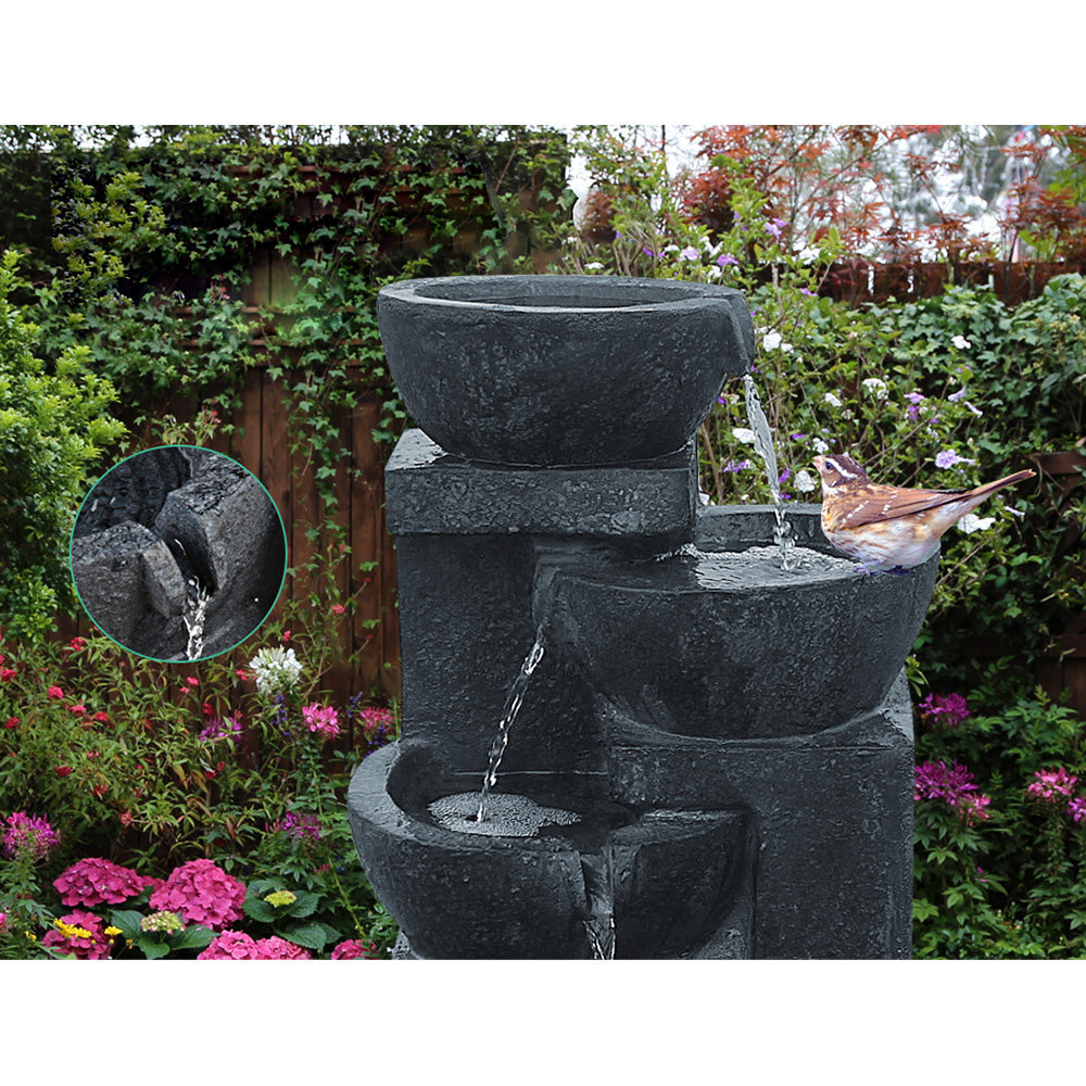 Solar Powered 4 Tier Water Fountain with Light - Blue