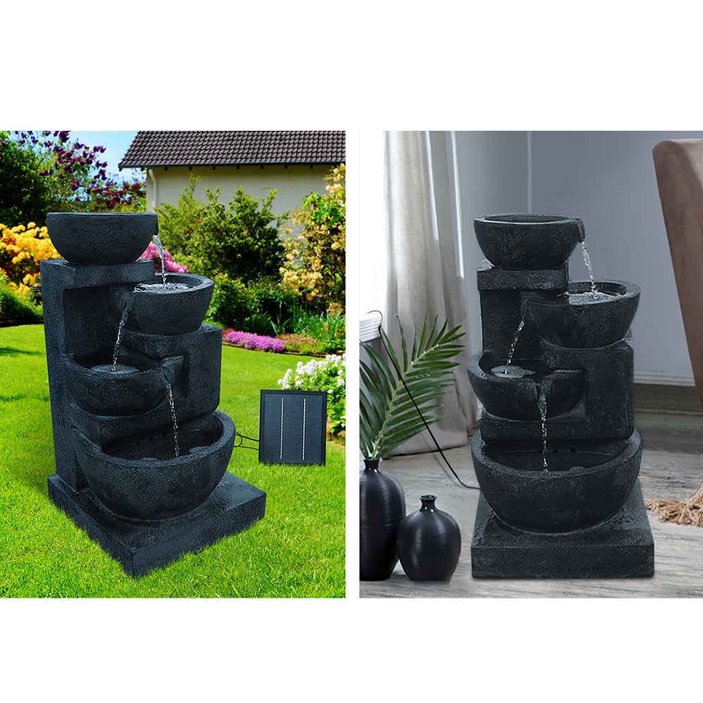 Solar Powered 4 Tier Water Fountain with Light - Blue