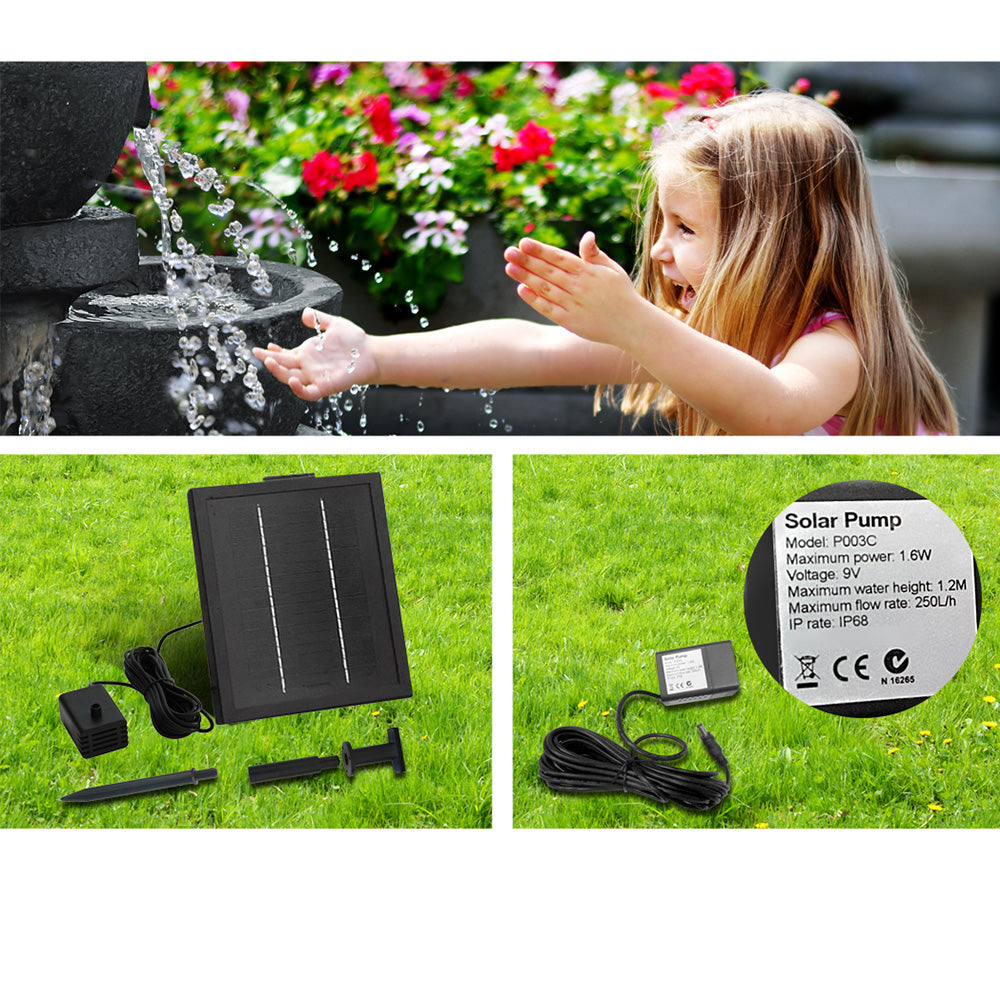 Solar Powered 4 Tier Water Fountain with Light - Blue