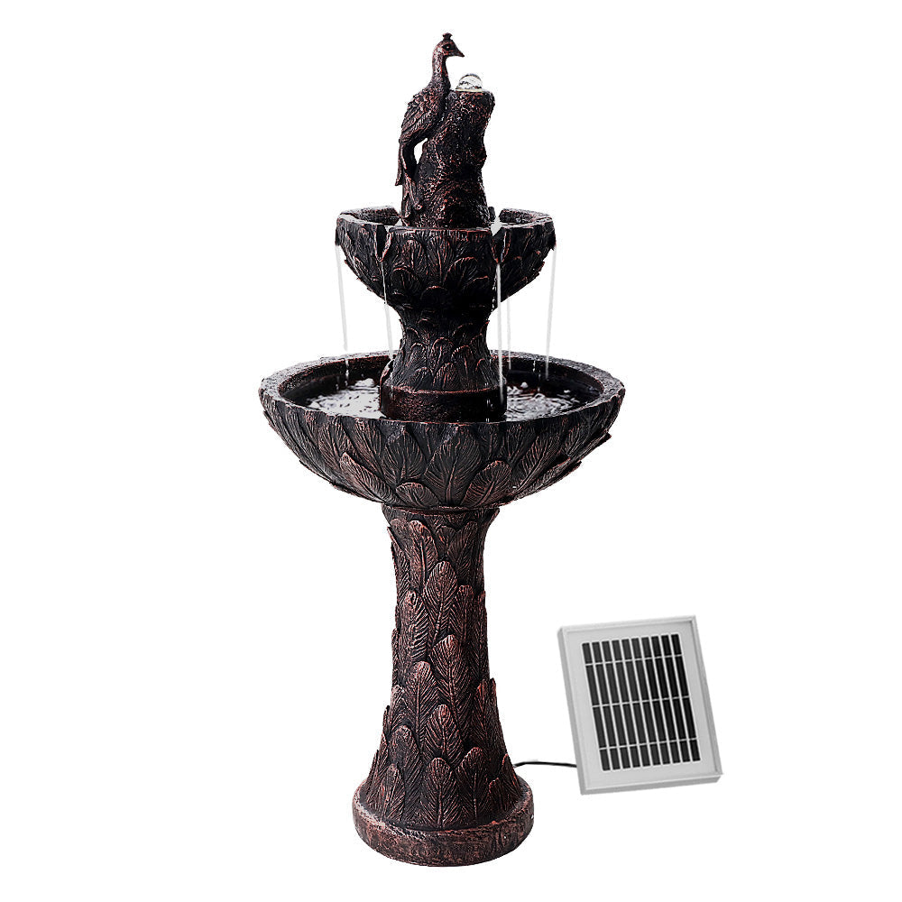 Solar Powered Water Fountain Bird Bath - Brown