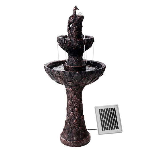 Solar Powered Water Fountain Bird Bath - Brown