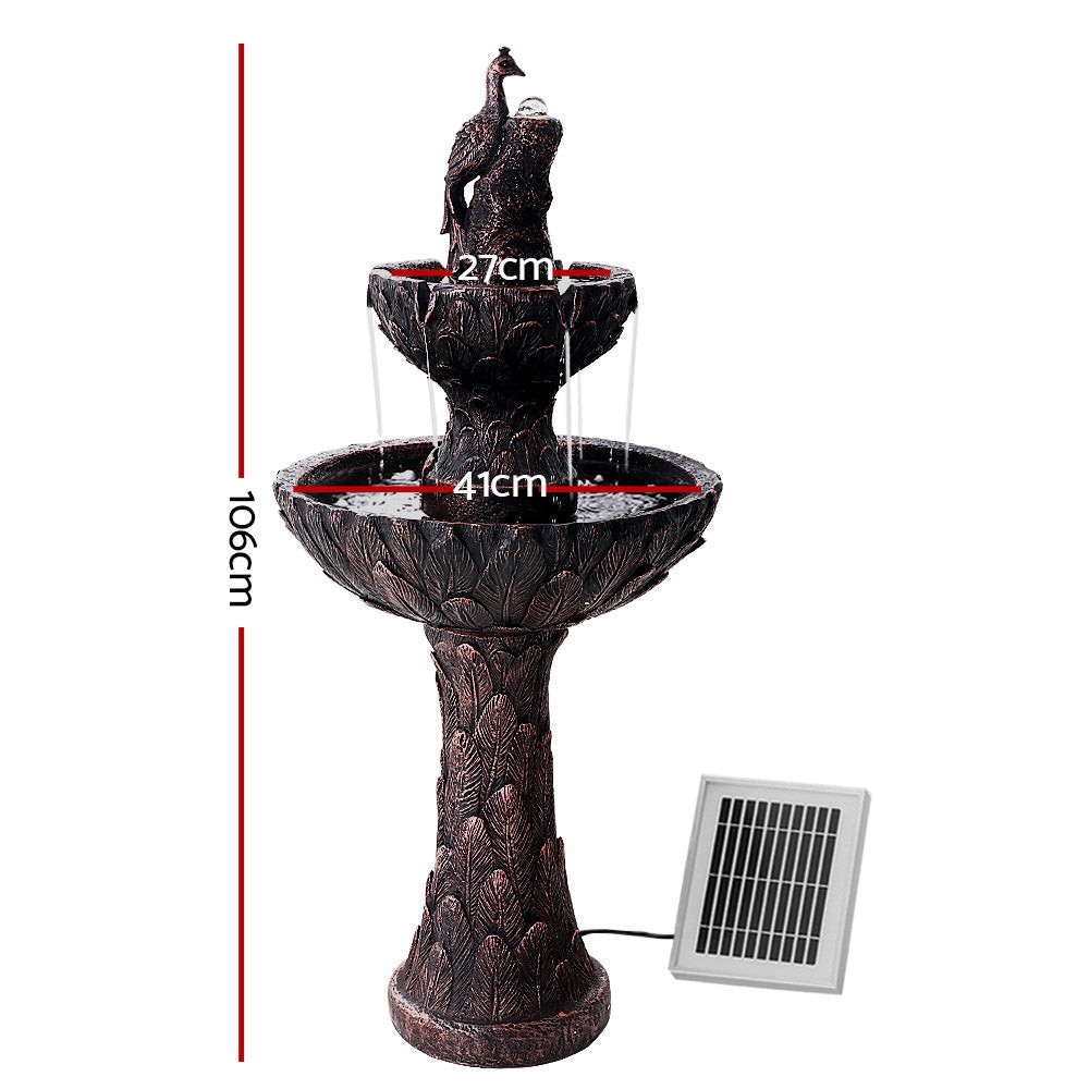 Solar Powered Water Fountain Bird Bath - Brown