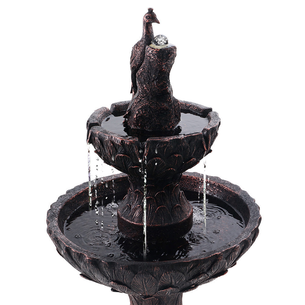 Solar Powered Water Fountain Bird Bath - Brown