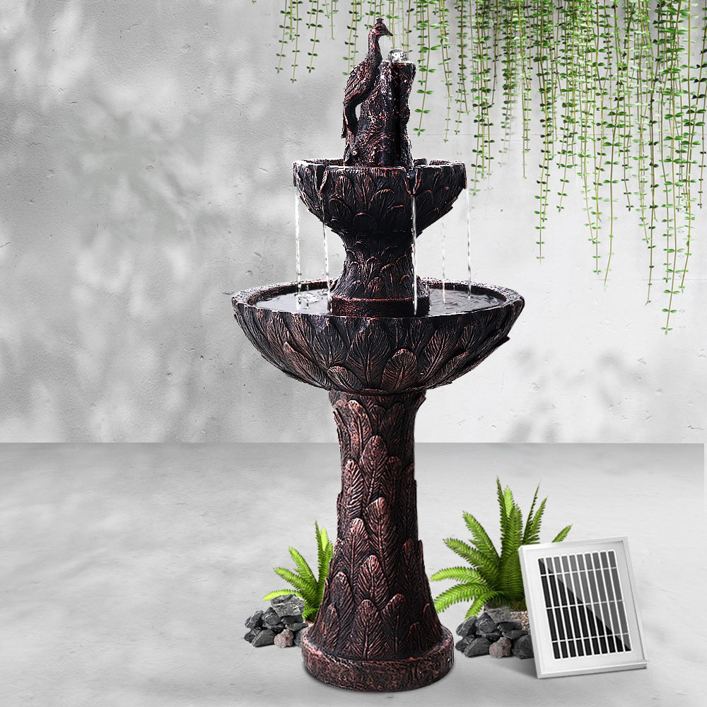Solar Powered Water Fountain Bird Bath - Brown