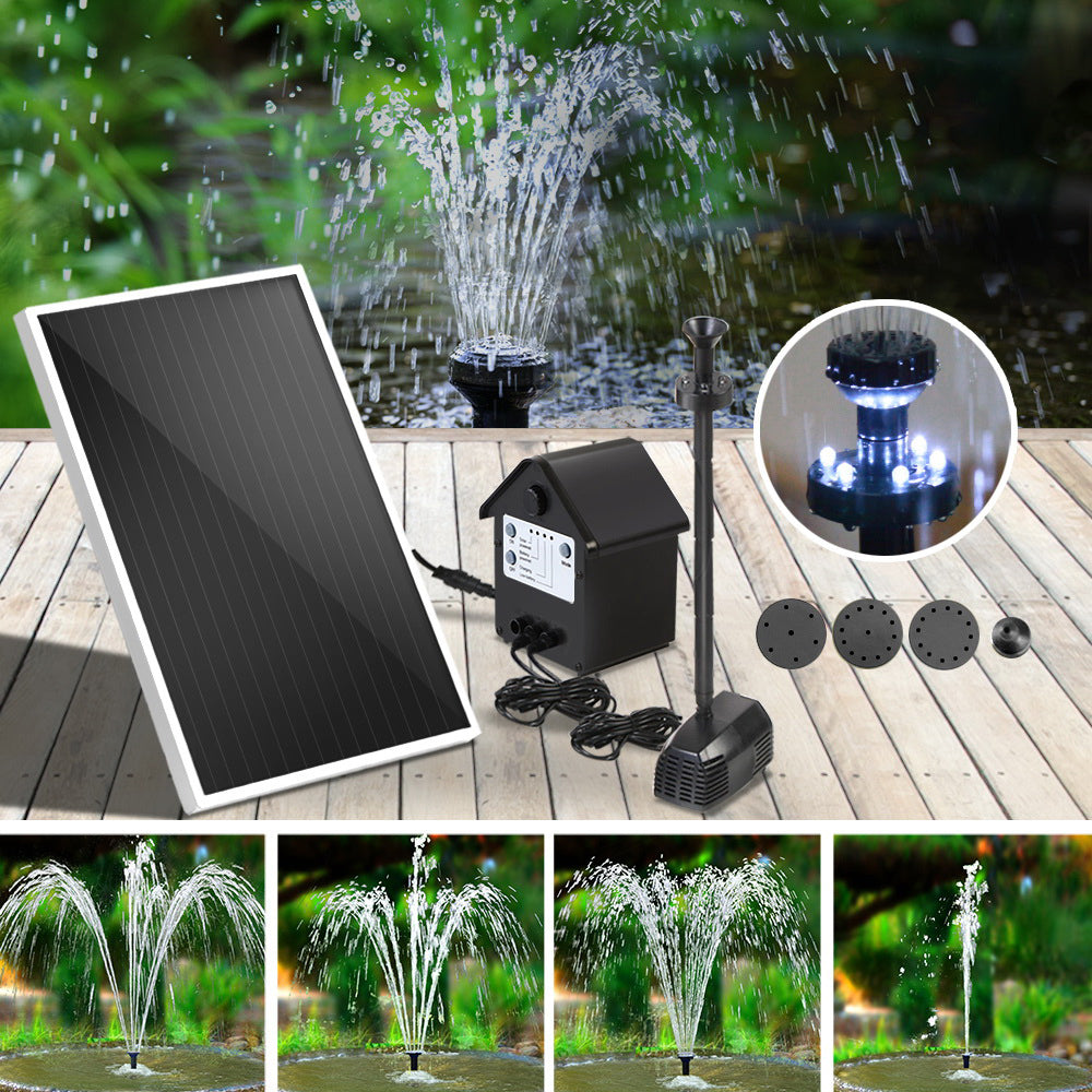 30W Outdoor Solar Fountain with Battery Submersible Water Pump - 4 LED Lights