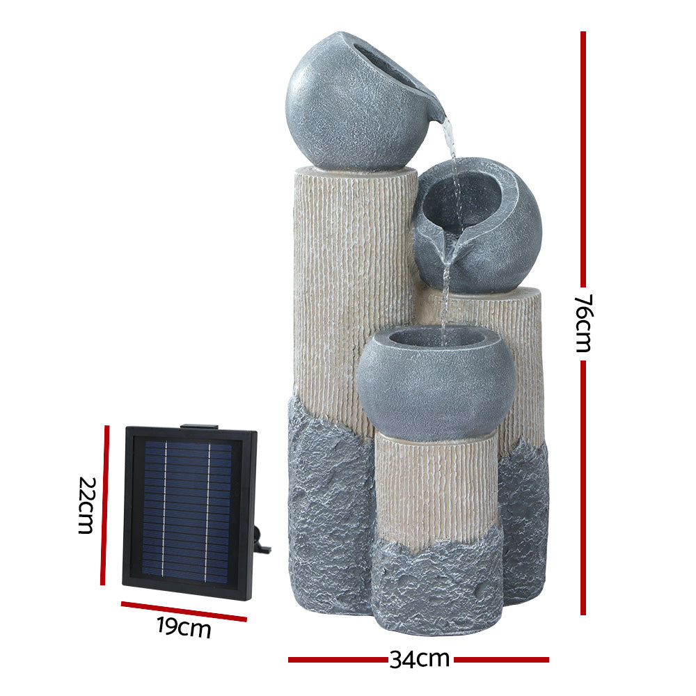 Solar Water Fountain Features Outdoor LED Lights Bird Bath - 3 Tiers