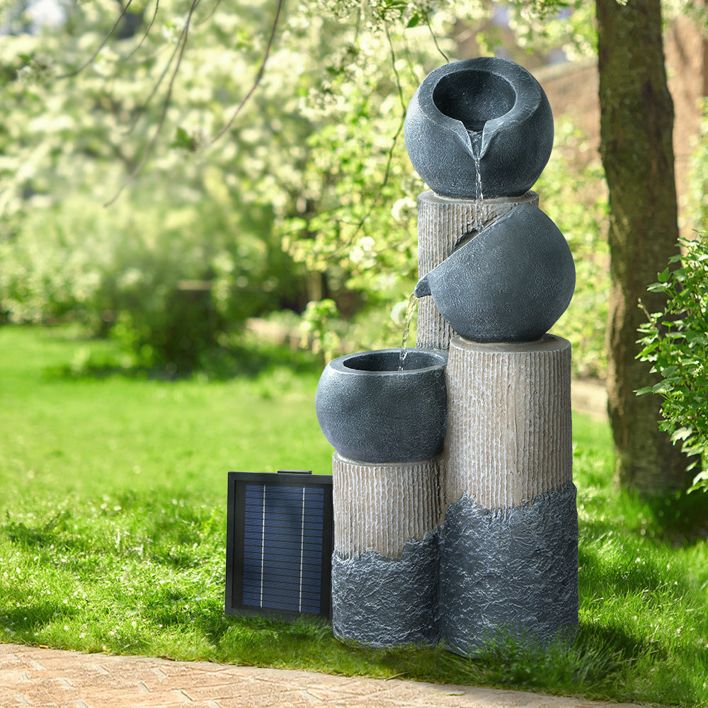 Solar Water Fountain Features Outdoor LED Lights Bird Bath - 3 Tiers