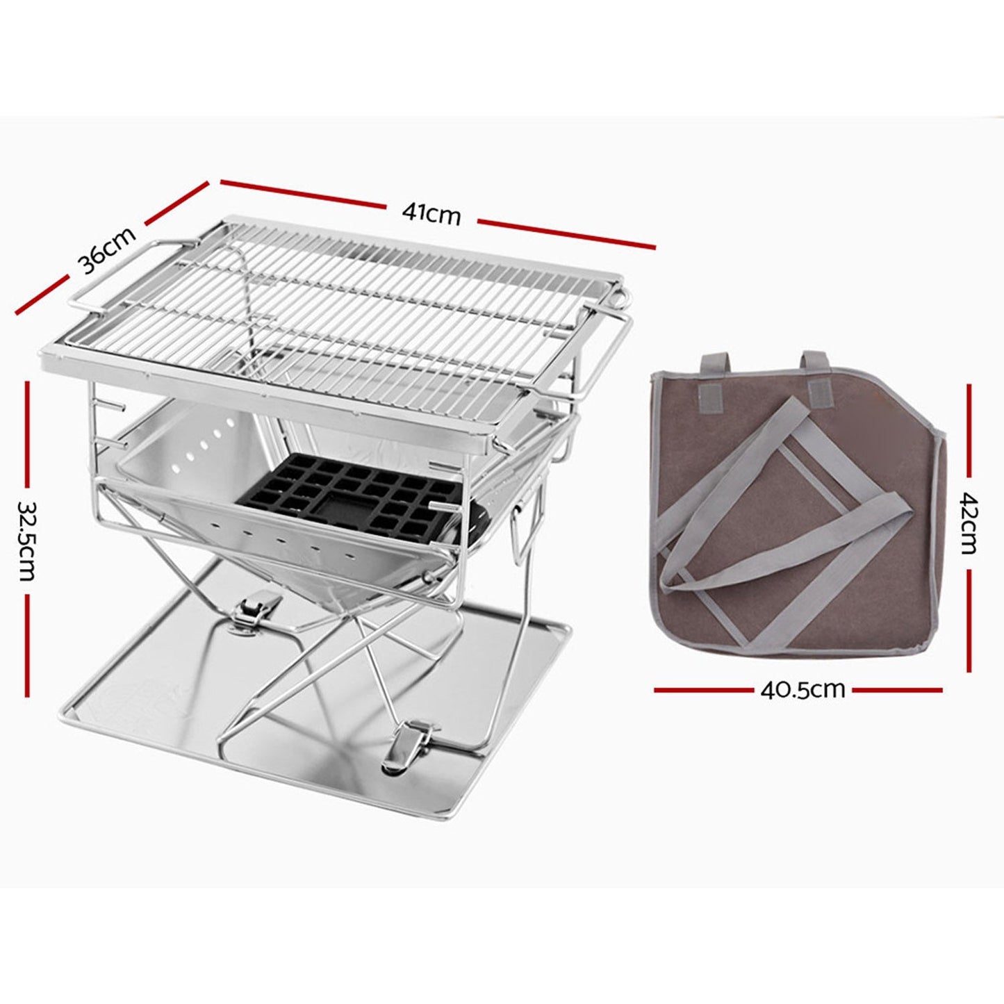 2 in 1 Stainless Steel Adjustable Barbecue Fire Pit - 3 Levels