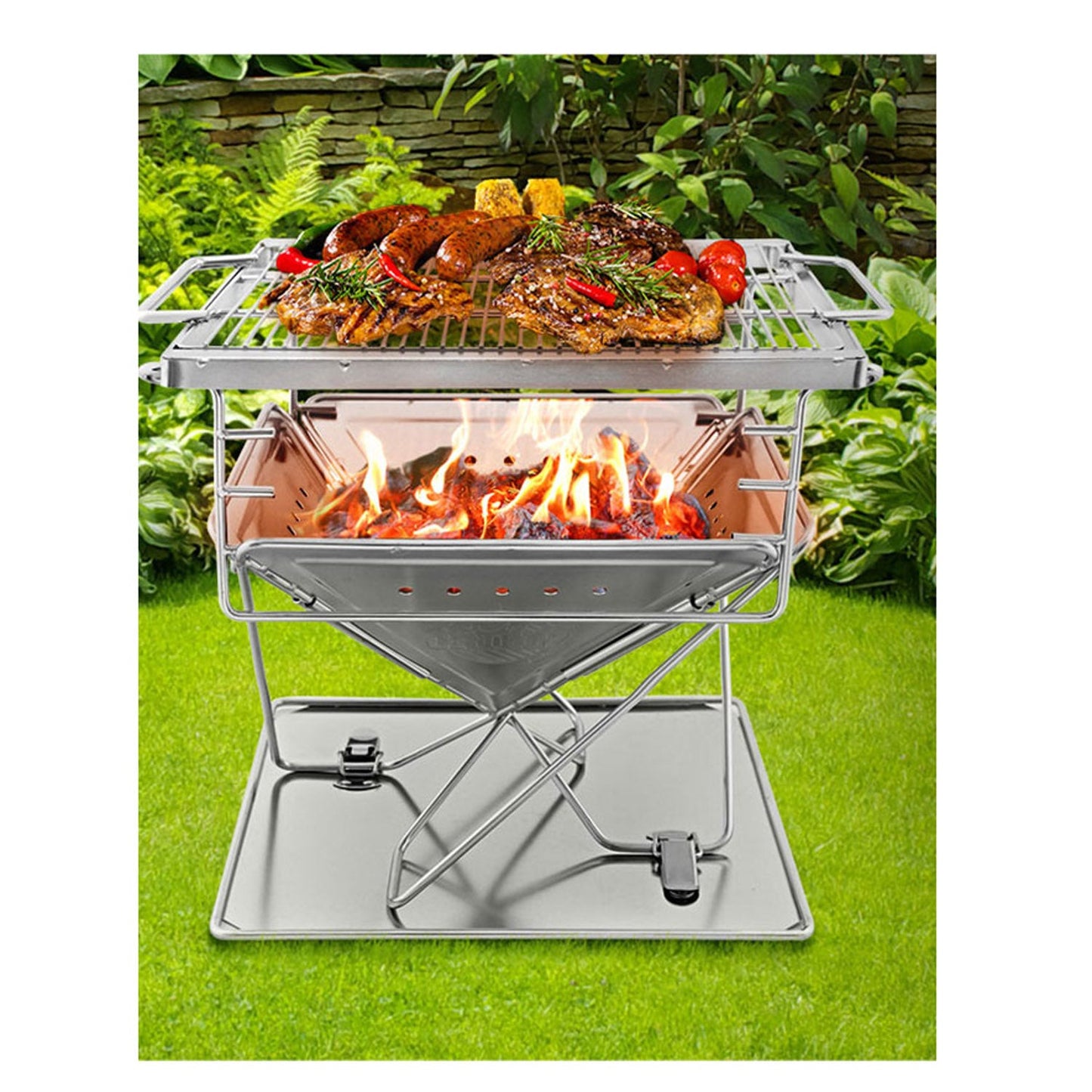 2 in 1 Stainless Steel Adjustable Barbecue Fire Pit - 3 Levels