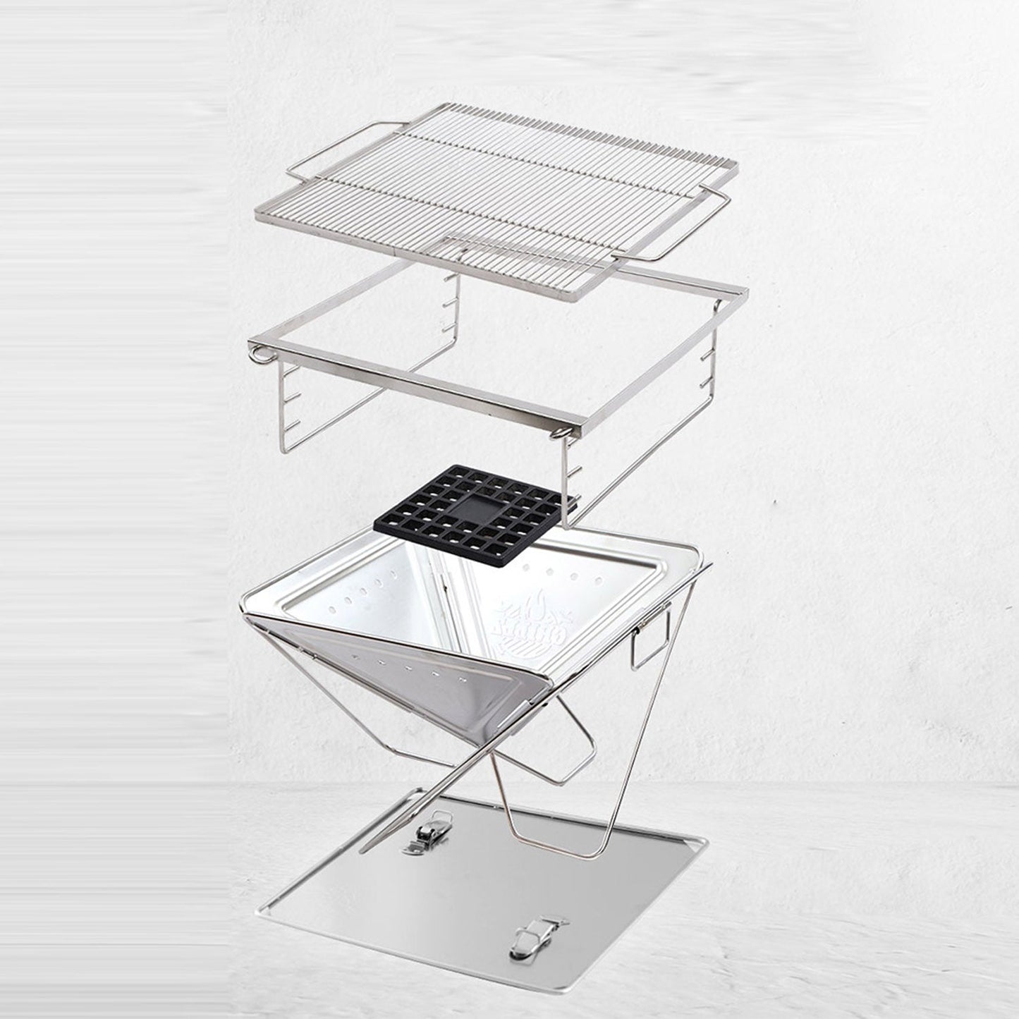 2 in 1 Stainless Steel Adjustable Barbecue Fire Pit - 3 Levels