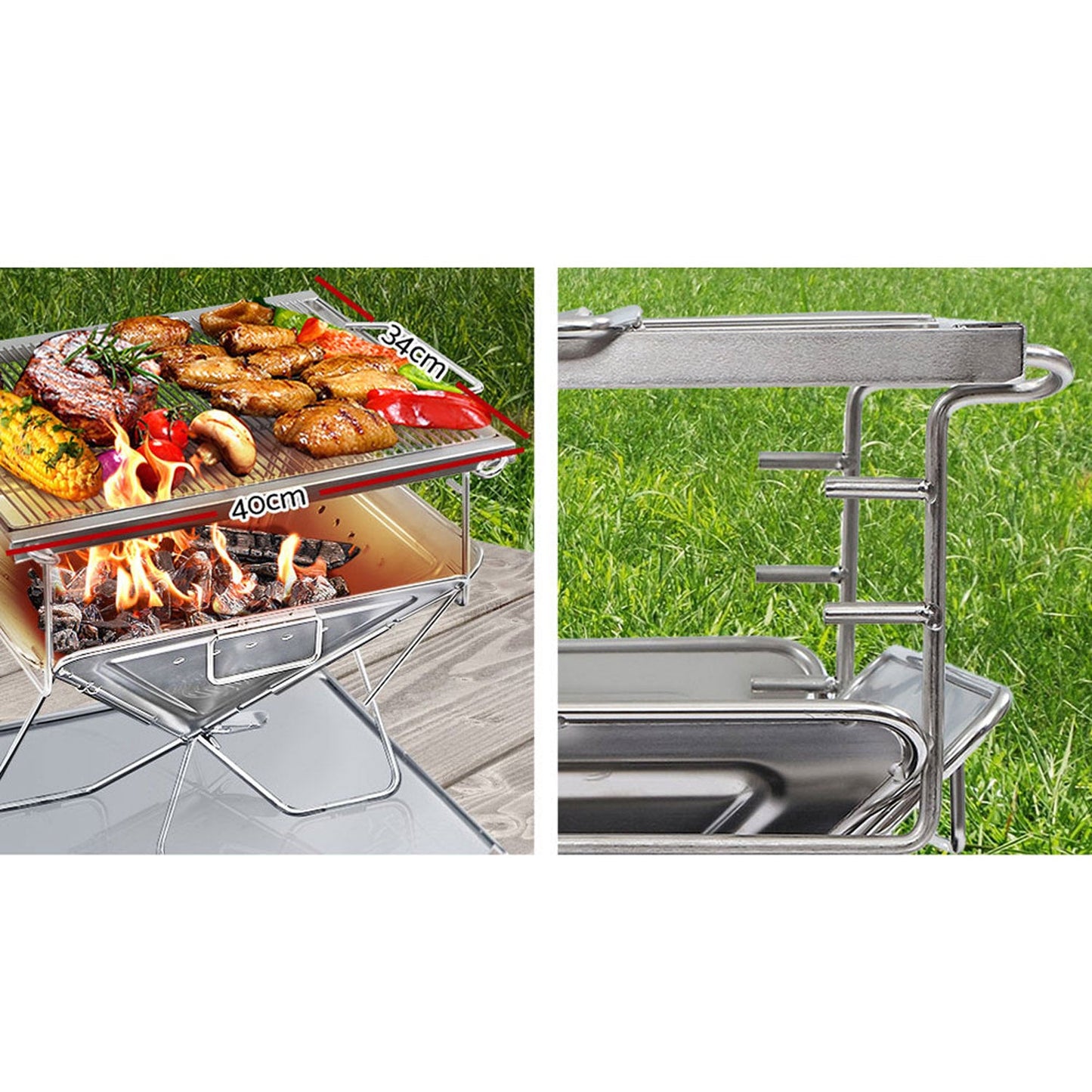 2 in 1 Stainless Steel Adjustable Barbecue Fire Pit - 3 Levels