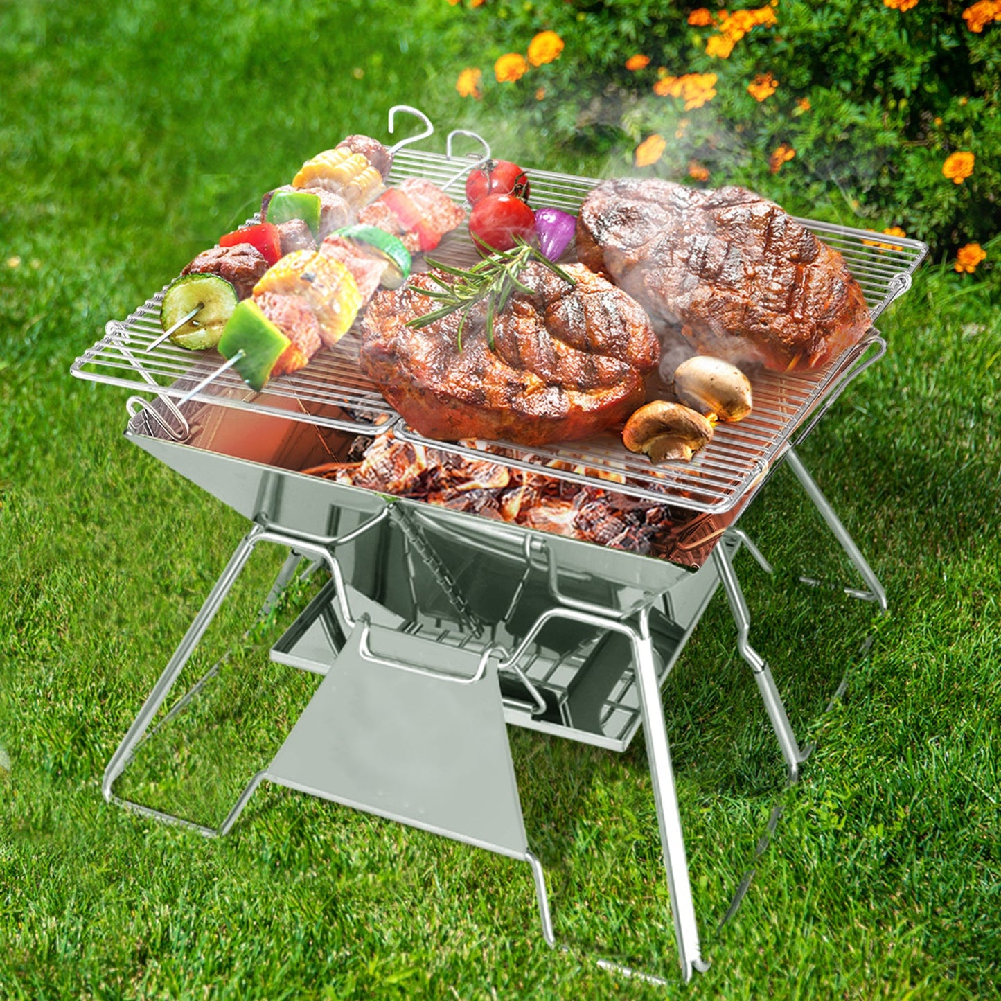 Stainless Steel Barbecue Fire Pit - 2 in 1