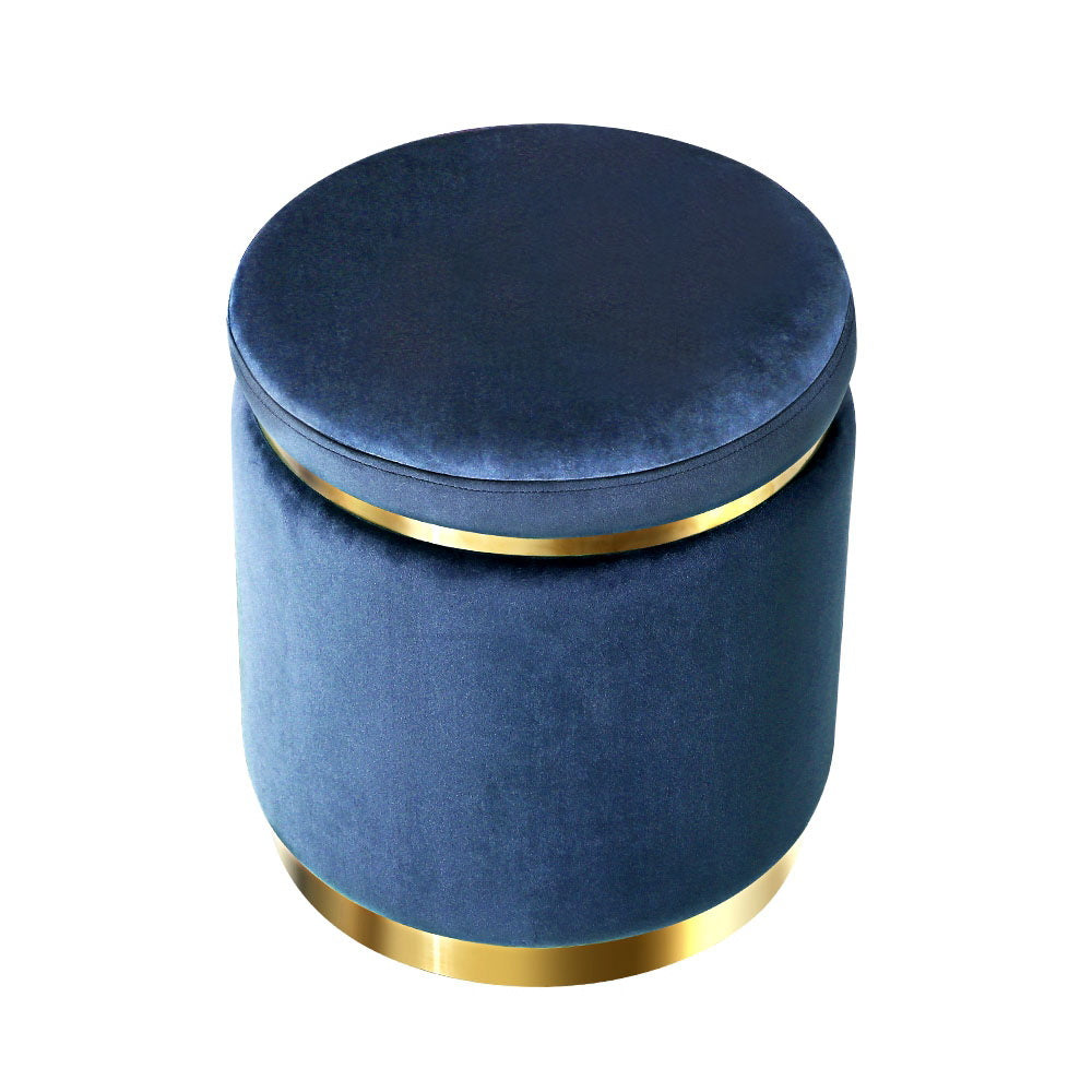 Foot Stool Round Velvet Ottoman Foot Rest Pouf Padded Seat Footstool Navy