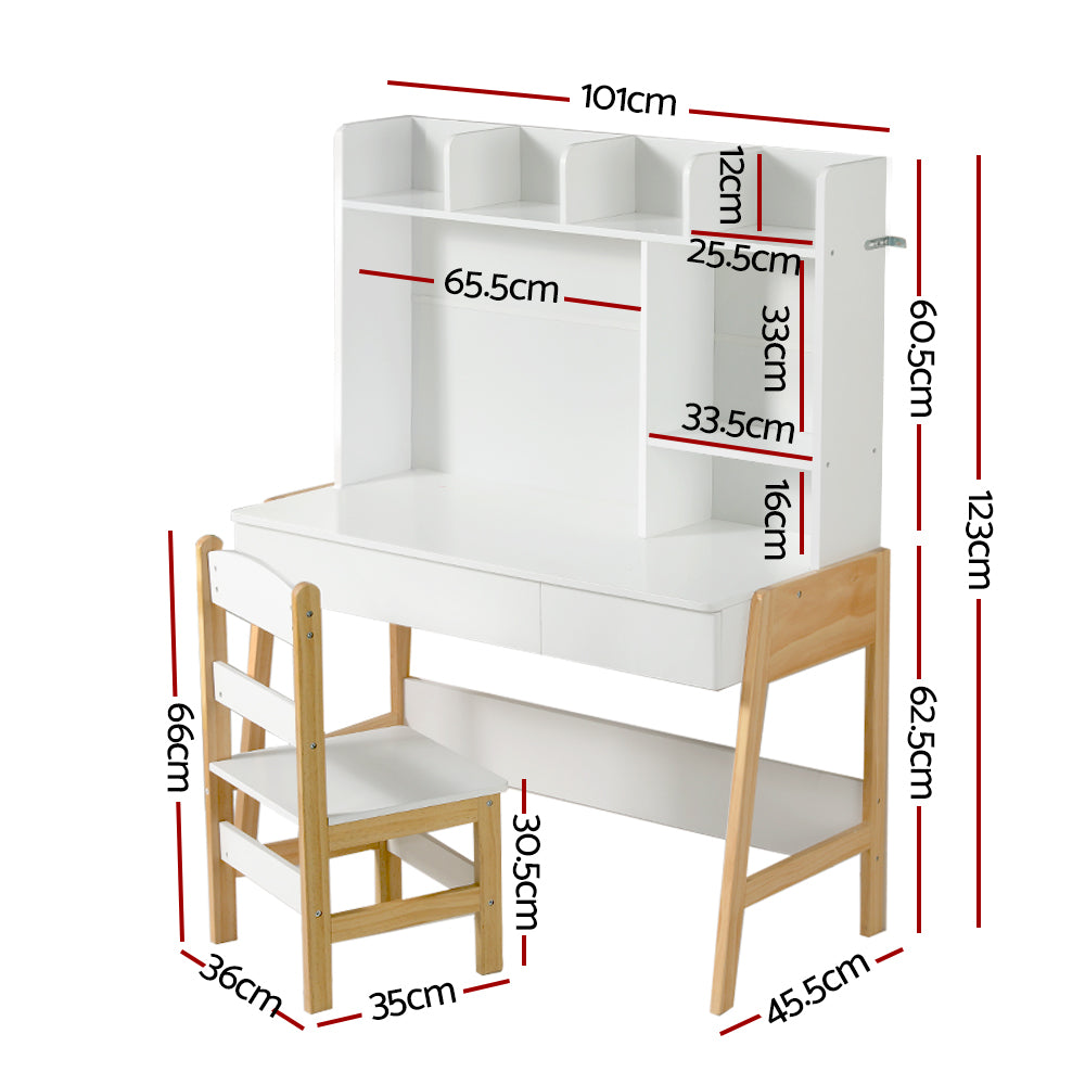 Kids Storage Study Table Chair Set Children Desk - Set of 2