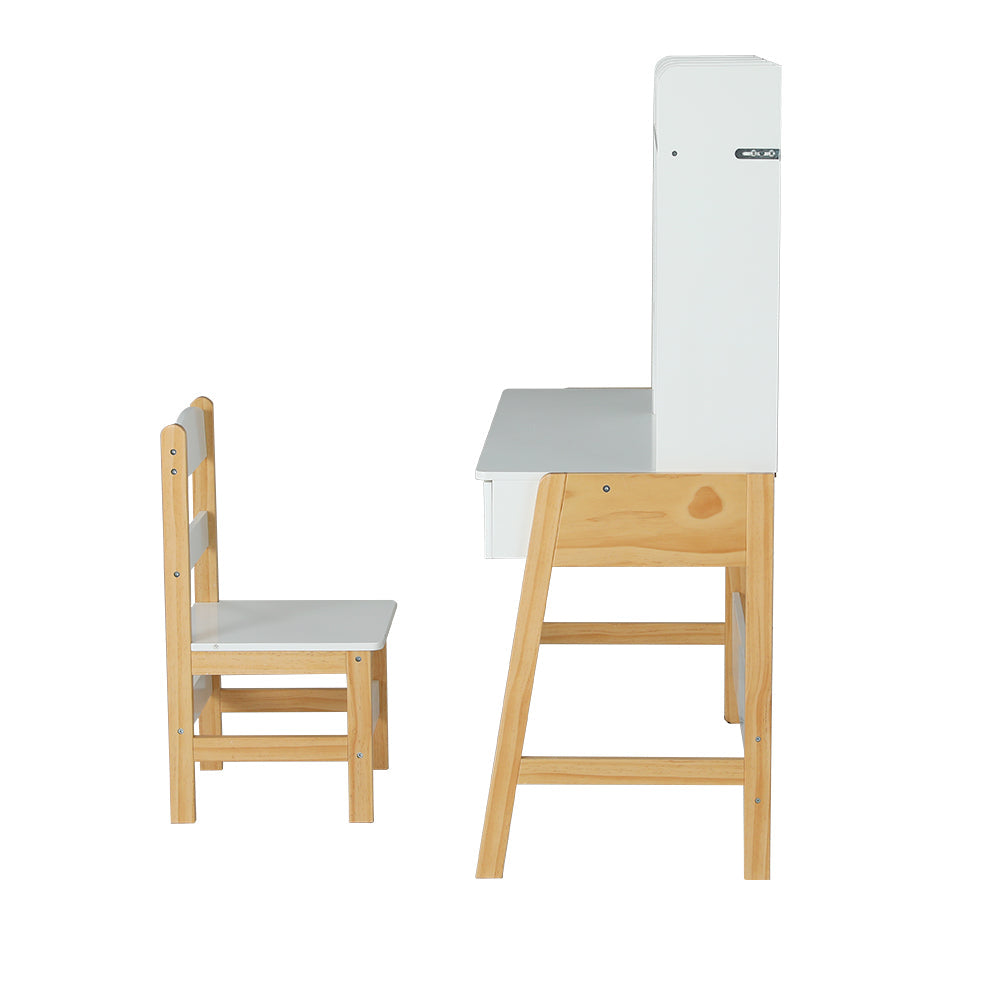 Kids Storage Study Table Chair Set Children Desk - Set of 2