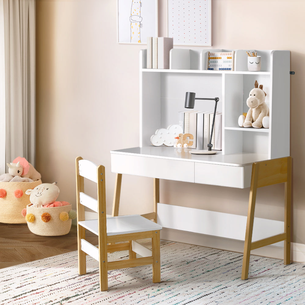 Kids Storage Study Table Chair Set Children Desk - Set of 2