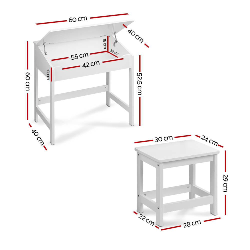 Kids Writing Desk and Chair Set - White