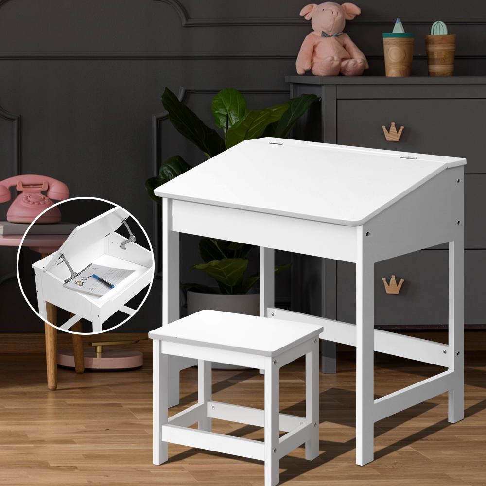 Kids Writing Desk and Chair Set - White