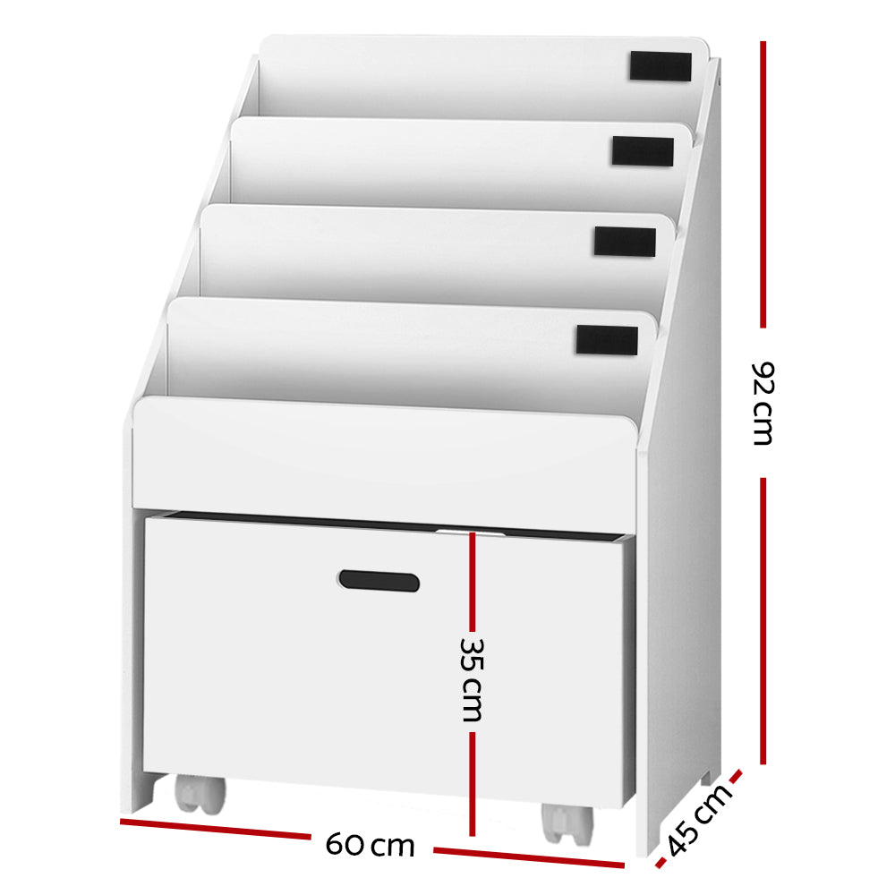 Kids Bookshelf Storage Organiser Bookcase Drawers Shelf - White