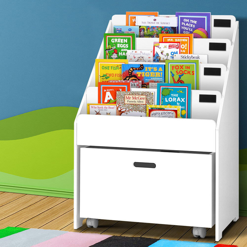 Kids Bookshelf Storage Organiser Bookcase Drawers Shelf - White