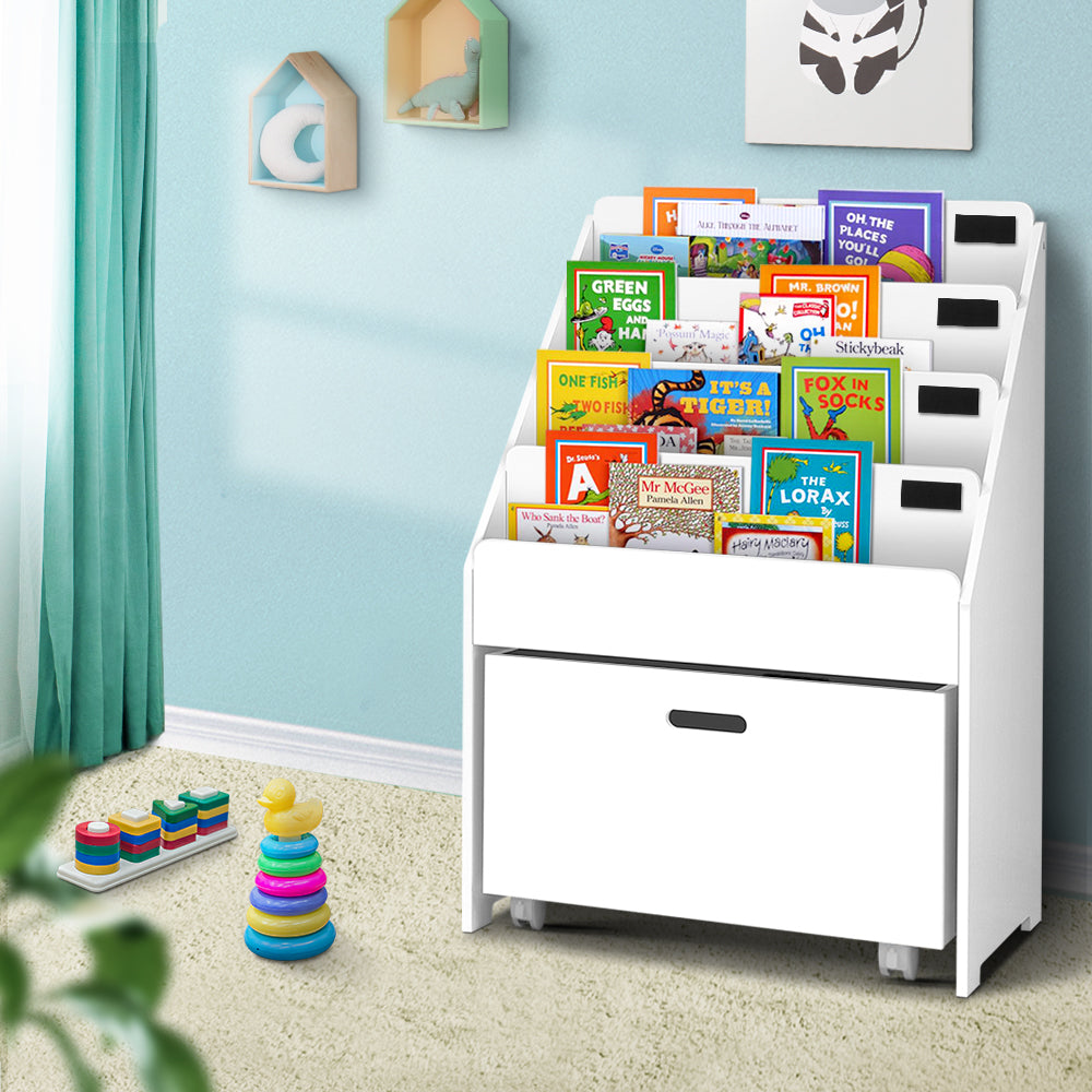 Kids Bookshelf Storage Organiser Bookcase Drawers Shelf - White