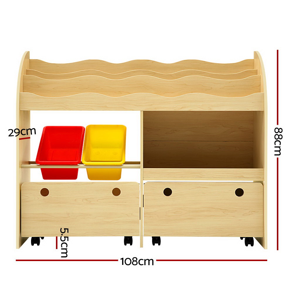 Kids Bookshelf Toy Storage Box Organiser Display Rack - 3 Tiers
