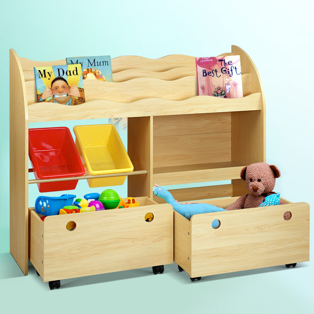 Kids Bookshelf Toy Storage Box Organiser Display Rack - 3 Tiers