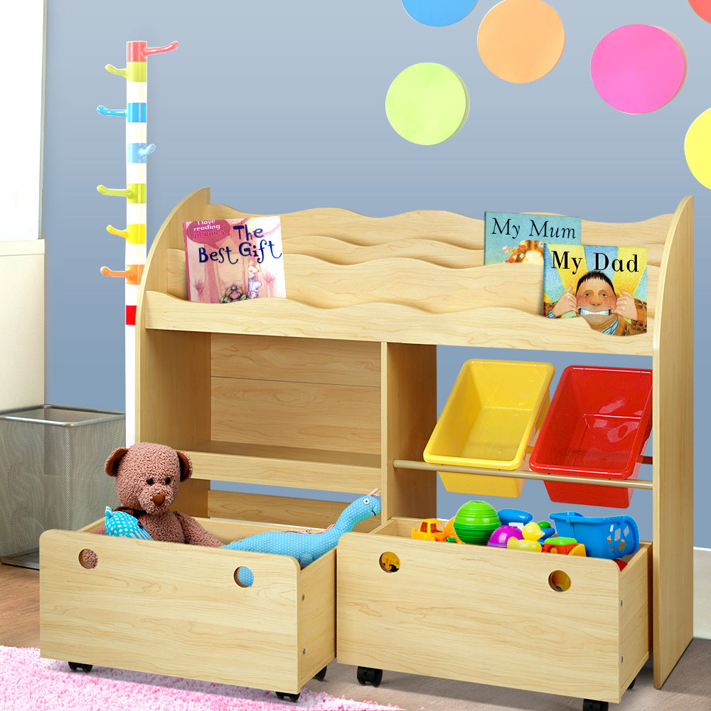 Kids Bookshelf Toy Storage Box Organiser Display Rack - 3 Tiers