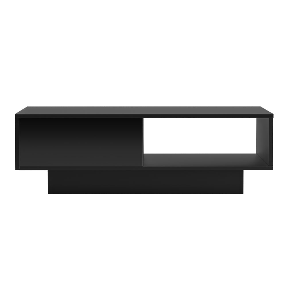 Coffee Table LED Lights High Gloss Storage Drawer Modern Furniture Black
