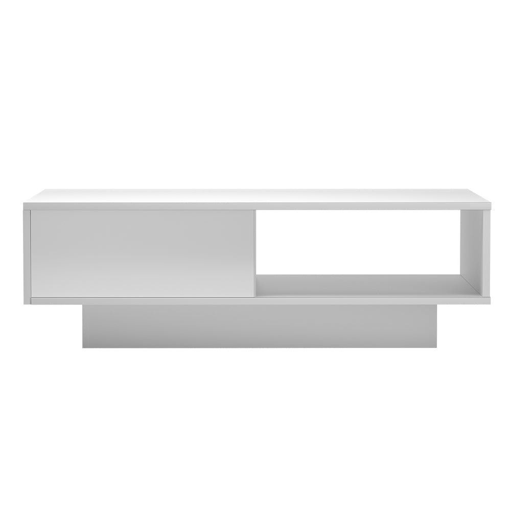 Coffee Table LED Lights High Gloss Storage Drawer Modern Furniture White