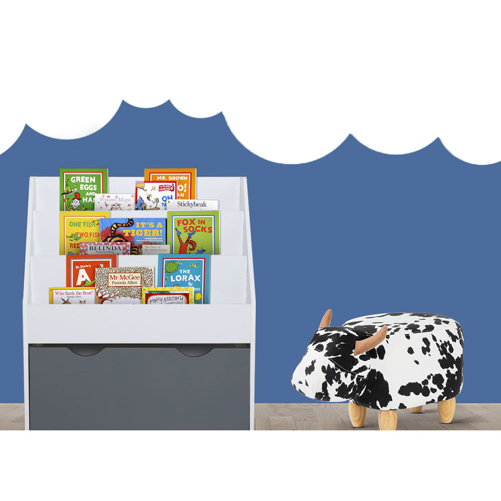 Kids Books and Magazine Organiser Shelf with Drawer - White and Grey