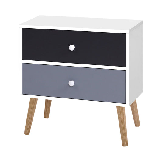 Side Table Cabinet 2 Drawer - Black and White
