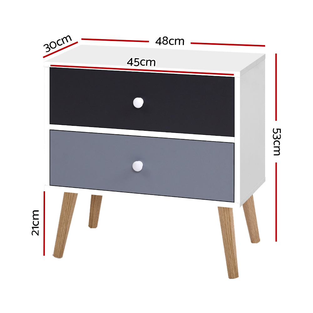 Side Table Cabinet 2 Drawer - Black and White