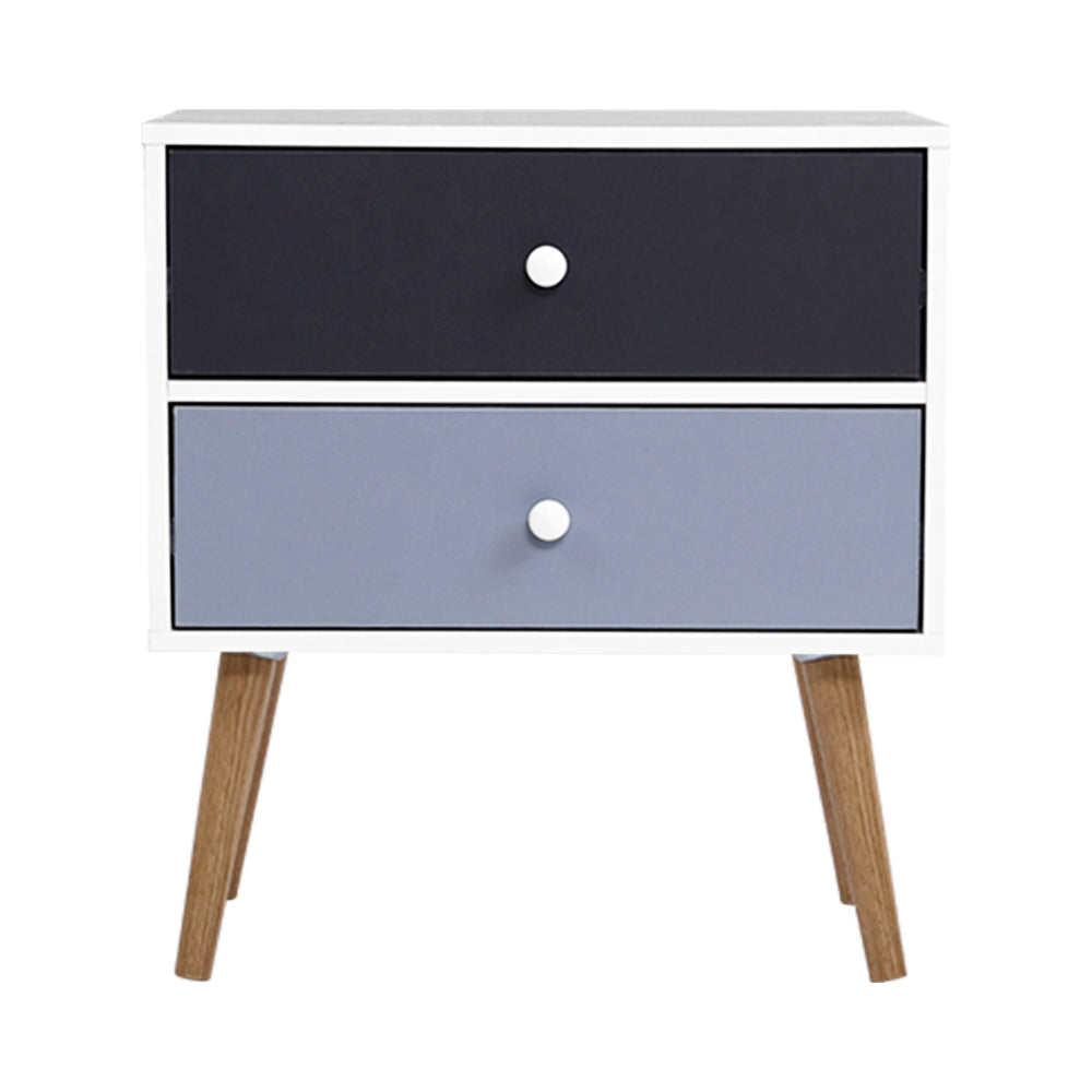 Side Table Cabinet 2 Drawer - Black and White