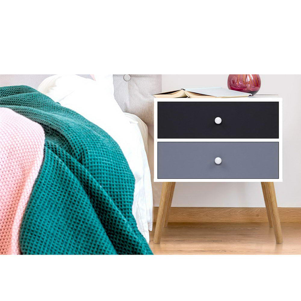 Side Table Cabinet 2 Drawer - Black and White