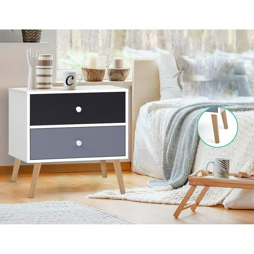Side Table Cabinet 2 Drawer - Black and White