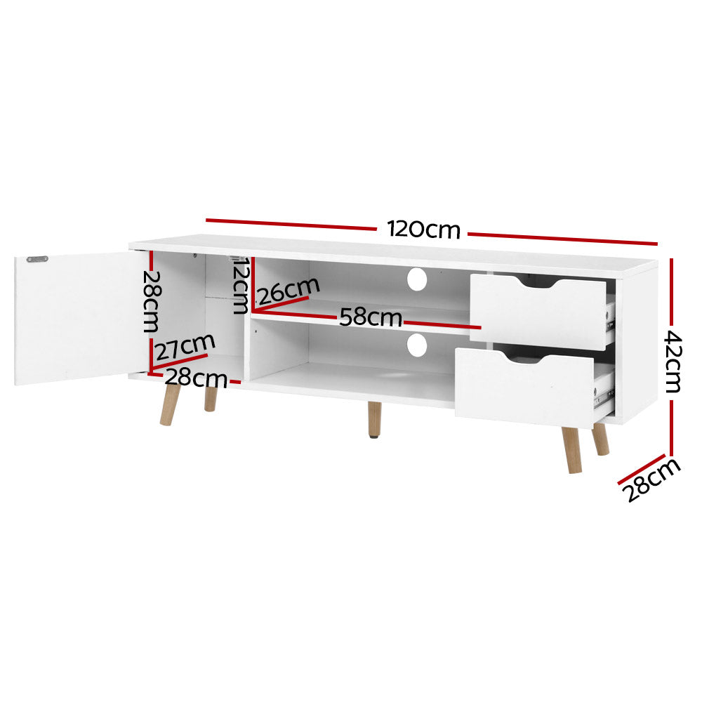 TV Cabinet Entertainment Unit Stand Wooden Scandinavian 120cm White