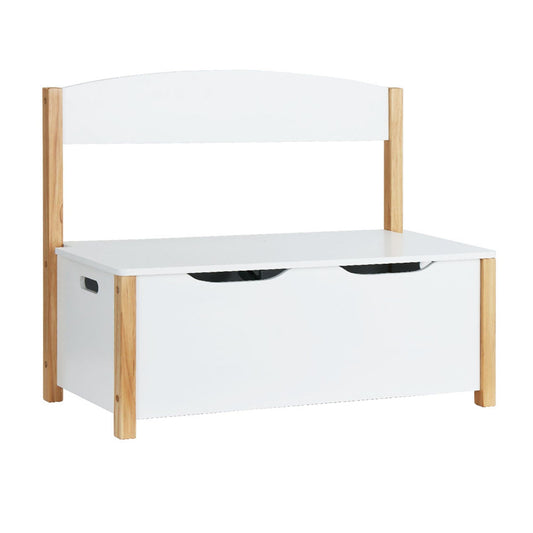 Kids Storage Box Organiser Seating Bench - White and Natural