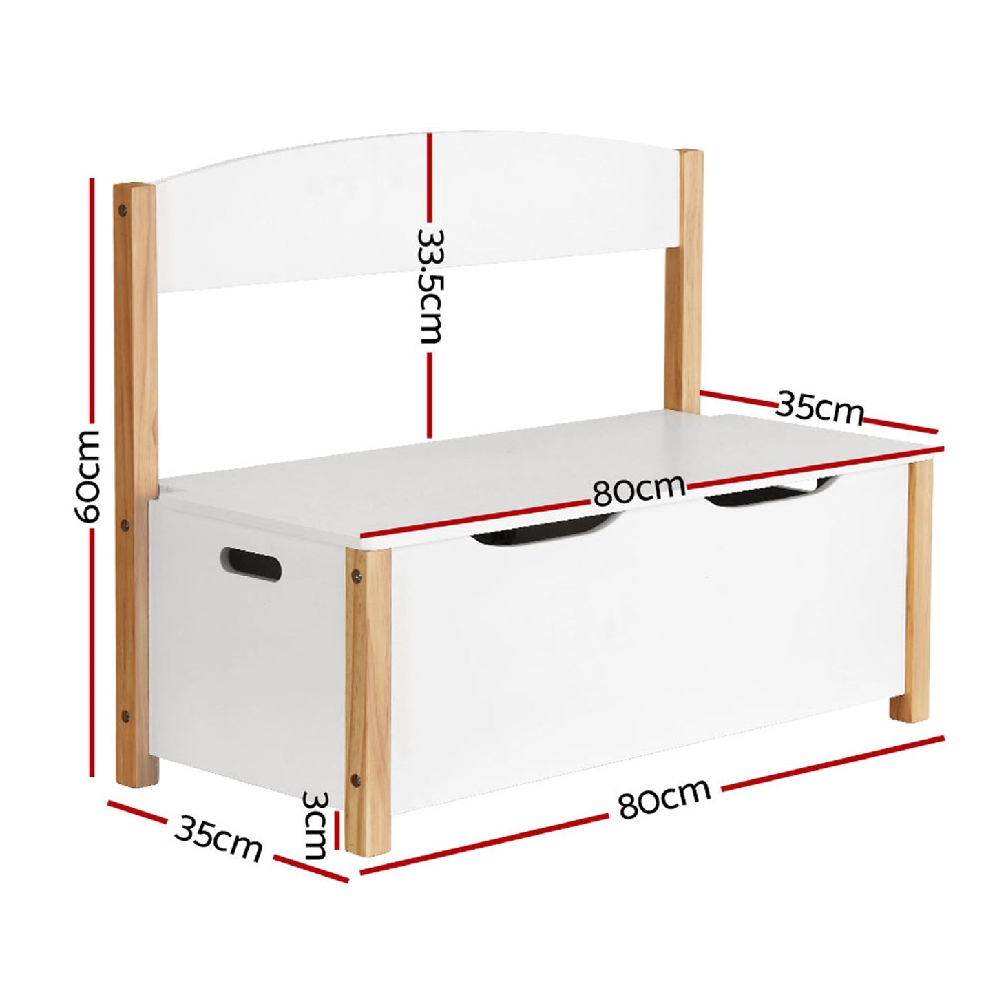 Kids Storage Box Organiser Seating Bench - White and Natural