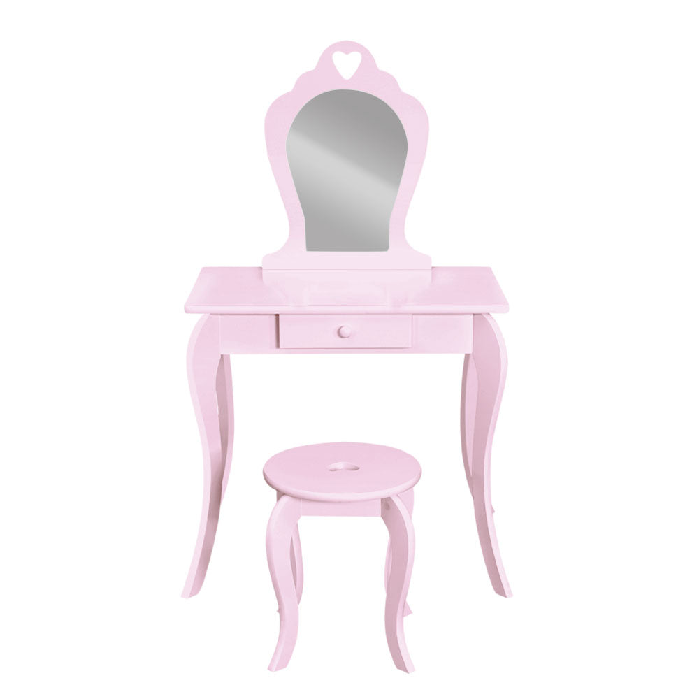 Kids Vanity Dressing Table Stool Set Mirror Princess Makeup - Pink