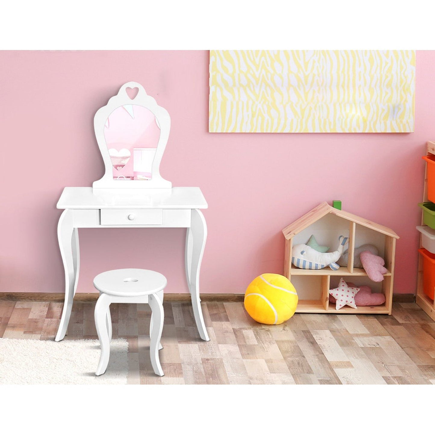 Kids Vanity Dressing Table Stool Set Mirror - White