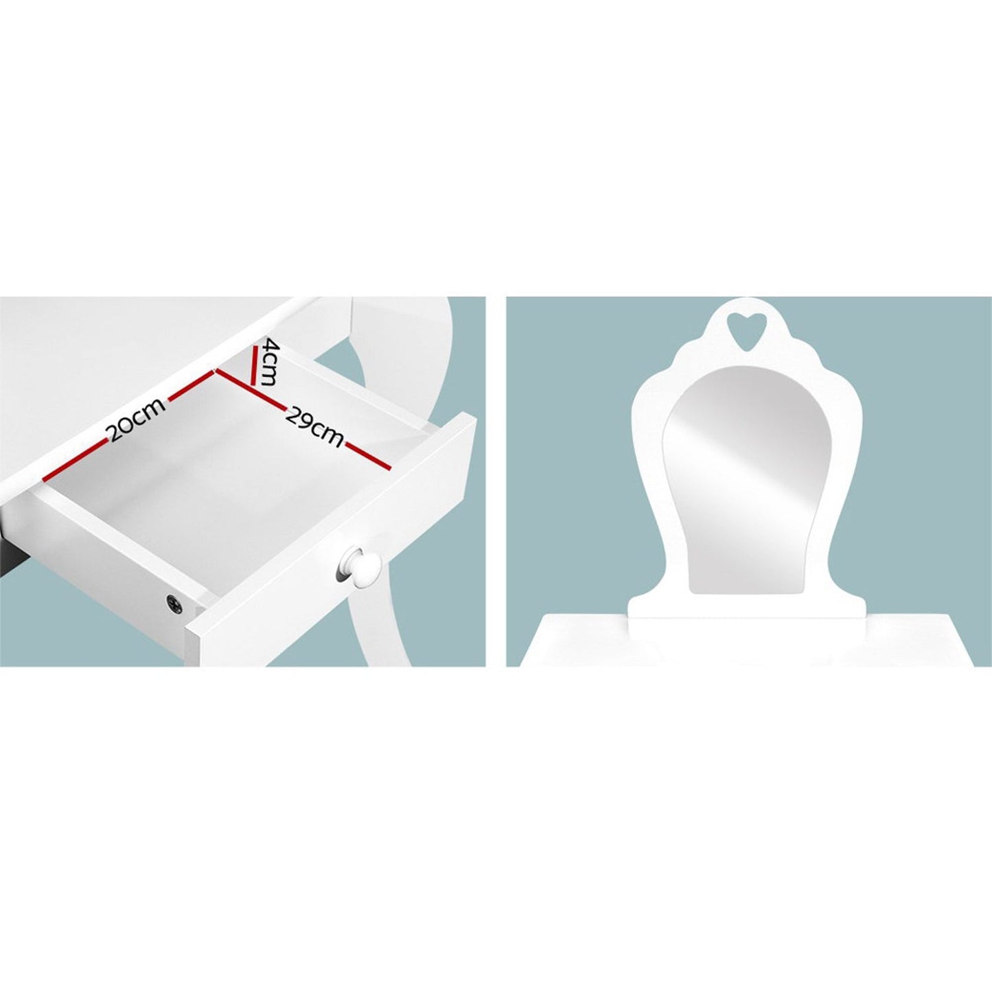 Kids Vanity Dressing Table Stool Set Mirror - White