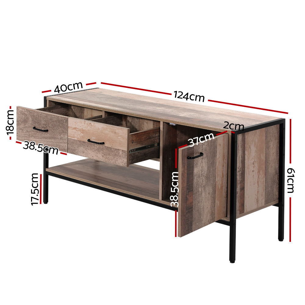 TV Stand Entertainment Unit Storage Cabinet Industrial Rustic Wooden 120cm